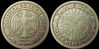 Allemagne, Deutschland, Weimar republik, republiqu 50 pfennig Allemagne, Deutschland, République de Weimar, Weimar republik 1927 D, J.324 TTB+ -