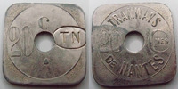Nantes 20 centimes Nantes, tramways contremarqué TN dans un ovale, zinc nickelé 25,1 mm, E.75.4 TTB+ -