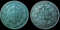Allemagne, Deutschland, Empire, Kaisereich 1/2 Mark 1913 F, J.16 TTB+ -