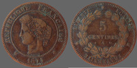 France 5 centimes Cérès 1875 A Paris, G.157a TB+ -