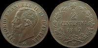 Italie, Italia, Italien 2 centesimi Italie, Italia, Vittorio Emanuele II 1867 M, KM.2.1 SUPERBE -