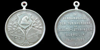 Guebwiller, Gebweiler GUEBWILLER, GEBXEILER, médaille avec beliere, aluminium 33 mm, Ive tournoi de gymnastique d'Alsace Lorraine, 14 VIII 1898, TTB+ -