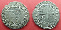 France CHRALES VI, blanc guénar 1ère émission 1385, croisette initiale cantonnée de 3 p