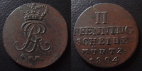 Allemagne, Deutschland, Braunschweig, Calenberg, H 2 pfennig Braunschweig Calenberg Hannover, Georg III 1804 GFH, 6,45 grms, Welter 2879 TTB -