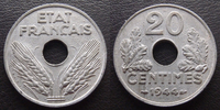 France 20 centimes zinc 1944, etat Français, G.321 SUPERBE -