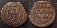 Allemagne, Deutschland, Brandenburg Preussen schilling Brandenburg Preussen, Friedrich Wilhelm I 1734 CS, flan coupé, TTB R! -