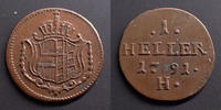 Allemagne, Deutschland, Etats Allemands, Further A 1 heller Austria, Deutsche Further Austria, RDR, Vorder Austria, états Allemands 1791 H, bel exemplaire pour le type ! SUPERBE -