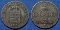 Allemagne, Deutschland, Sachsen, Saxe 2 neugroschen Sachsen, Saxe 20 pfennig 1855 F TB à TTB -