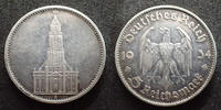Allemagne, Deutschland, Germany, 3e Reich, Dritte 5 Mark Kirche 1934 E, 3e Reich, Dritte Reich, Jag.357 TTB -