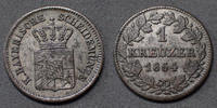 Allemagne, Deutschland, Bayern, Baviere 1 kreuzer Bayern, Bavière 1864, KM.473 TTB à SUPERBE -