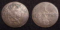 Allemagne, Deutschland, Hesse Darmstadt 1 kreuzer Hesse Darmstadt, Allemagne, Deutschland, Ludwig I 1809, 0,57 grm, AKS.90 TB à TTB -