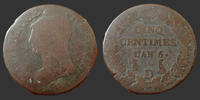 Directoire 5 centimes Directoire, cinq centimes AN 5 D Lyon, Gad 126 B/TB -