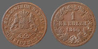 Allemagne, Deutschland, Nassau 1 kreuzer NASSAU, Adolf 1860, J.58 TTB -