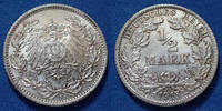 Allemagne, Deutschland, Kaiserreich, Empire 1/2 mark Kaiserreich 1915 F, coin du revers regravé sur un ancien coin, J.16 variante SUP/TTB+ -