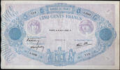 Billets de la troisième République 500 Francs Bleu et Rose 6 Avril 1939, F.31/30, plusieurs épiglages, pli central, TTB -