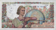 Billets émis sous le gouvernement provisoire 10000 Francs Génie 11.7.1946, billet, F.50/07, 1x épinglage discret, pliure centrale, légères rousseurs sinon Bon TTB -