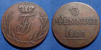 Allemagne, Deutschland, Schwarzburg Rudolstadt 3 pfennig Schwarzburg Rudolstadt, Friedrich Gunter 1807 - 1867 1825, Fischer 610 TTB+ -