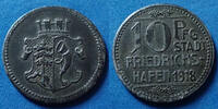 Allemagne, Deutschland, Friedrichshafen 10 pfennig Friedrichshafen, kriegsgeld 1918, légère corrosion sinon TTB+/TTB -