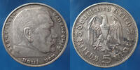 Allemagne, Deutschland, Germany, 3e Reich, Dritte 5 Mark Hindenburg 1936 F, dritte Reich, 3e Reich, Jaeg.360 quelques traces, TTB -