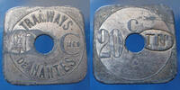 Nantes 20 centimes Nantes, Tramways contremarqué TN dans un ovale, E.75.4 TTB -