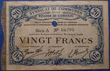Billets des syndicats de communes 20 francs Cambrai, syndicat de communes, région de Cambrai, billet de 10.06.1916, série A N°10795, perforé (annulé), Pirot 59.503 TB à T -