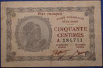 Billets des Mines de la Sarre 50 centimes Mines de la Sarre, Etat Français, billet du Trésor, billet de A.184711, VF.50.01 TB+ -