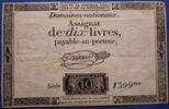 Assignats Assignat de dix livres Domaines Natiionaux, 24 Octobre 1792, série 10 1399ème, quelques trous d'épinglage sinon TTB+ -