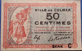 Billet émis par la commission municipale 50 centimes COLMAR, Emission municipale du 15 Décembre 1918, billet de série C N°183725, TB à TTB -