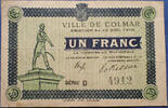 Billet émis par la commission municipale COLMAR, émission municipale du 15 Décembre 1918, série D N°4912, TB+ -