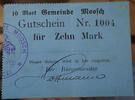 Moosch, Haut Rhin mark Moosch, Haut Rhin, gutschein fur zehn carton bleu, 1914 - 1915, Pirot 68-251 TTB à SUP -
