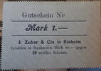 Rixheim 1 mark Rixheim, Haut Rhin, J.Zuber et compagnie, carton de non émis , SPL -