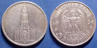 Allemagne, Deutschland, Germany, 3e Reich, Dritte 5 Mark 1934 F, garnison kirche, J.357 traces de nettoyage, TTB -