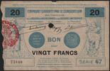 Emprunt garanti 20 francs Bon de Emprunt garanti par le consortium des communes de la région de Valenciennes et limitrophes, annulé, TTB -