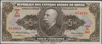 Brazil, Brésil, billet, banknote, paper money 5 cruzeiros Brazil, Brésil, billet de 1953 - 1959, P.158 Neuf -