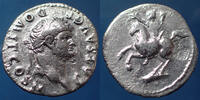 Roman Empire denier DOMITIANUS, DOMITIEN, en tant que César Rome en 73, variante sans légende de revers, cavalier, RIC232, 2,90g traces de néttoyag -