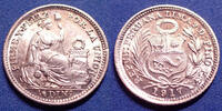 Pérou, Peru Peru, Perou, monnaie de Lima, 1/2 dinaro 1917, KM.206.2, 15mm, 1,22g, petites traces sinon SPL -