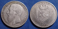 Congo Belge 1 franc Congo Belge, Etat indépendant du Congo, Leopold II 1891, KM.6, 23mm, 4,86g, TB à TTB -
