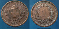 Schweiz, Switzerland, Suisse 1 rappen Schweiz, Suisse 1887 B, TTB+ -
