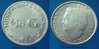 Netherland Curacao, Pays Bas Curacao gulden Netherland Curacao, Pays Bas Curacao, Wilhelmina, 1/10 de 1948, KM.48 TTB -