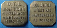 Lyon jeton Lyon OTL, bon pour un trajet de 20, laiton 21,5mm, El.15.3 TTB -