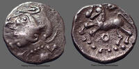 Aedui, Eduens denier Aedui, Eduens à la tête casquée, intéressante variété d'avers, DT.3186 Variante, 14mm, 1,89g, TTB/SUP Rare! -