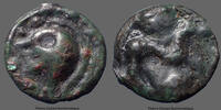 Haute et Moyenne Seine potin Haute et moyenne Seine au cheval et aux deux têtes coupées, DT 2656, 16mm, 2,61g, TTB/TB+ R! -