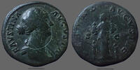 Roman Empire sestertius Faustina Minor, Faustine fille Rome en 157-161, FECUND AUGUSTAE SC, RIC 1635, 30mm, 19,596g, marque en cercle (d'époque), TB à -