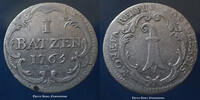 Schweiz, Suisse, Basel, Bale 1 Batzen Basel, Bâle, Schweiz, Suisse 1765, HMZ.2.10 P.TTB -