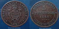 Saxe, Sachsen Albertinische Linie 5 pfennig Sachsen Albertinische Linie 1864 B, Johan, J.123 TTB -