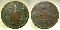 Allemagne, Deutschland, Ulm ULM, ein kreutzer, 1773 G, KM.3 TTB -