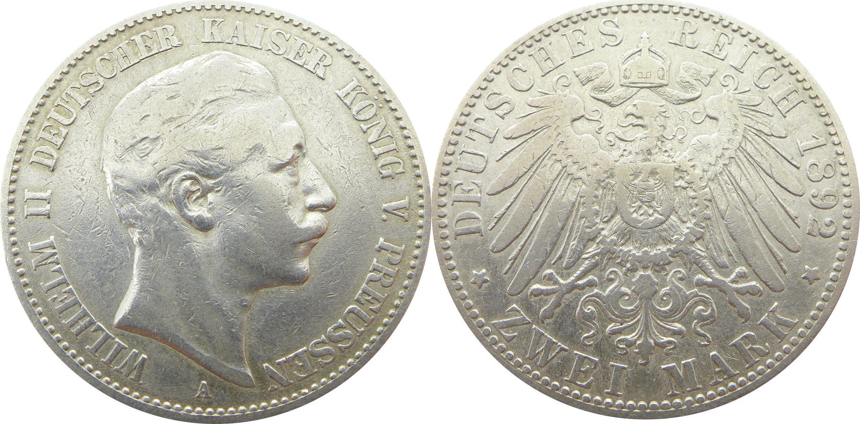 2 Mark 1892 A,selten! Wilhelm II. Deutscher Kaiser König v. Preussen J.102 gutes SS 2 Mark 1892 A,selten! Wilhelm II. Deutscher Kaiser König v. Preussen J.102 gutes SS