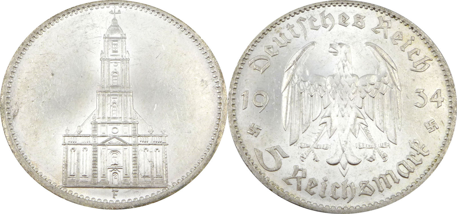 Drittes Reich 5 Reichsmark 1934 F