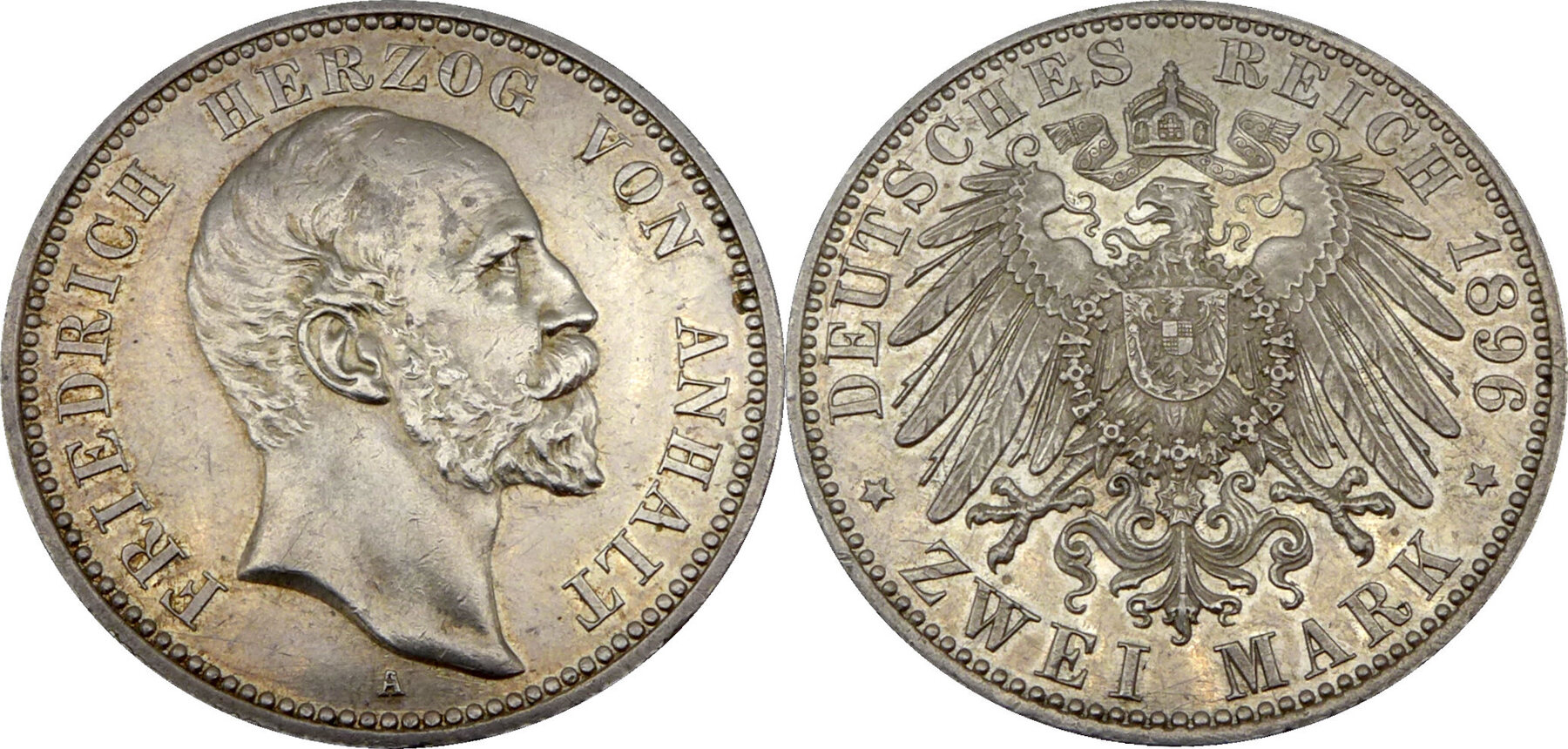 2 Mark 1896 A Friedrich I 1871 1904 Herzog Von Anhalt Zwei Mark 