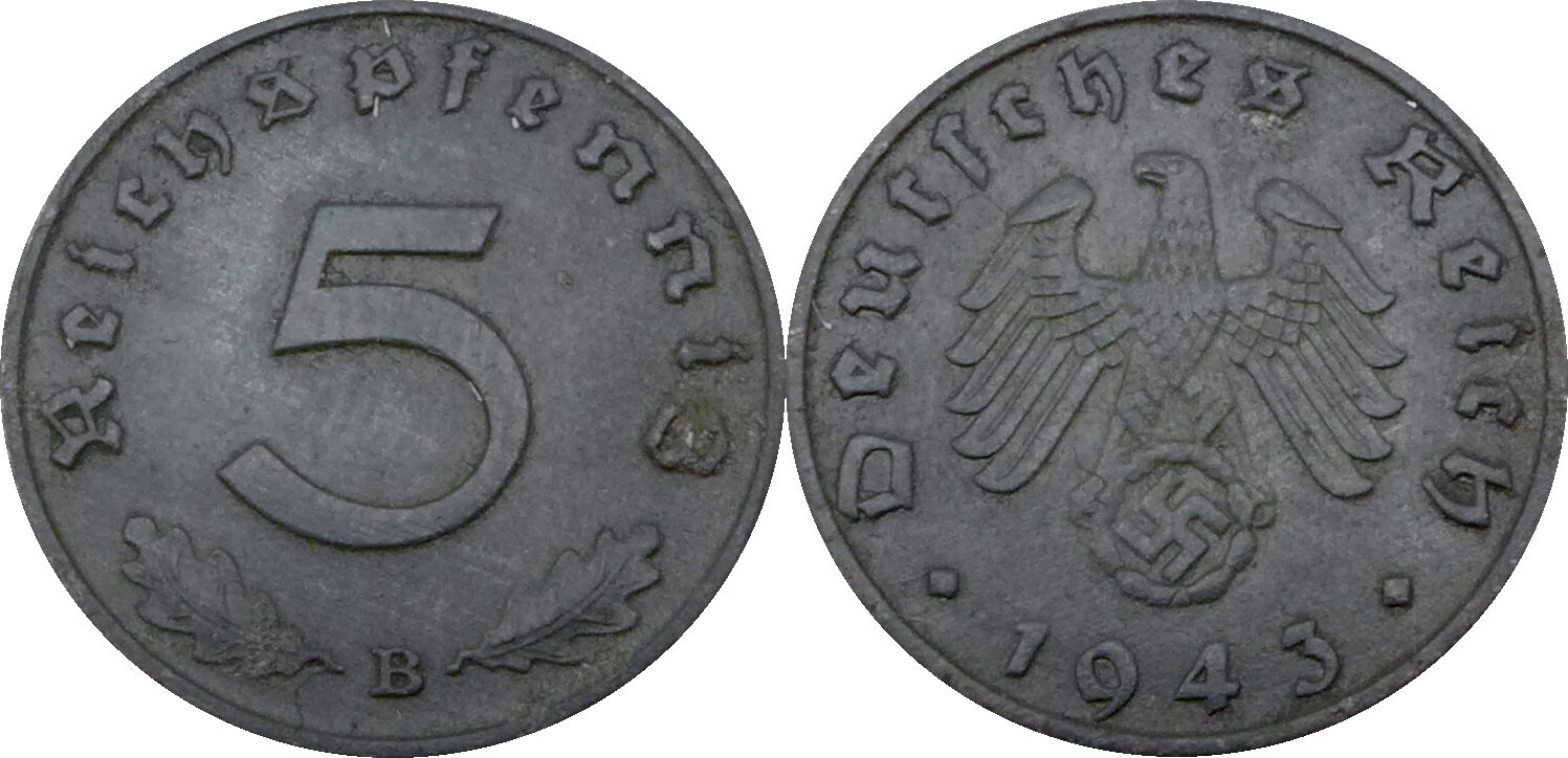 Deutschland / Drittes Reich 5 Reichspfennig 1943 B Fünf Reichspfennig ...